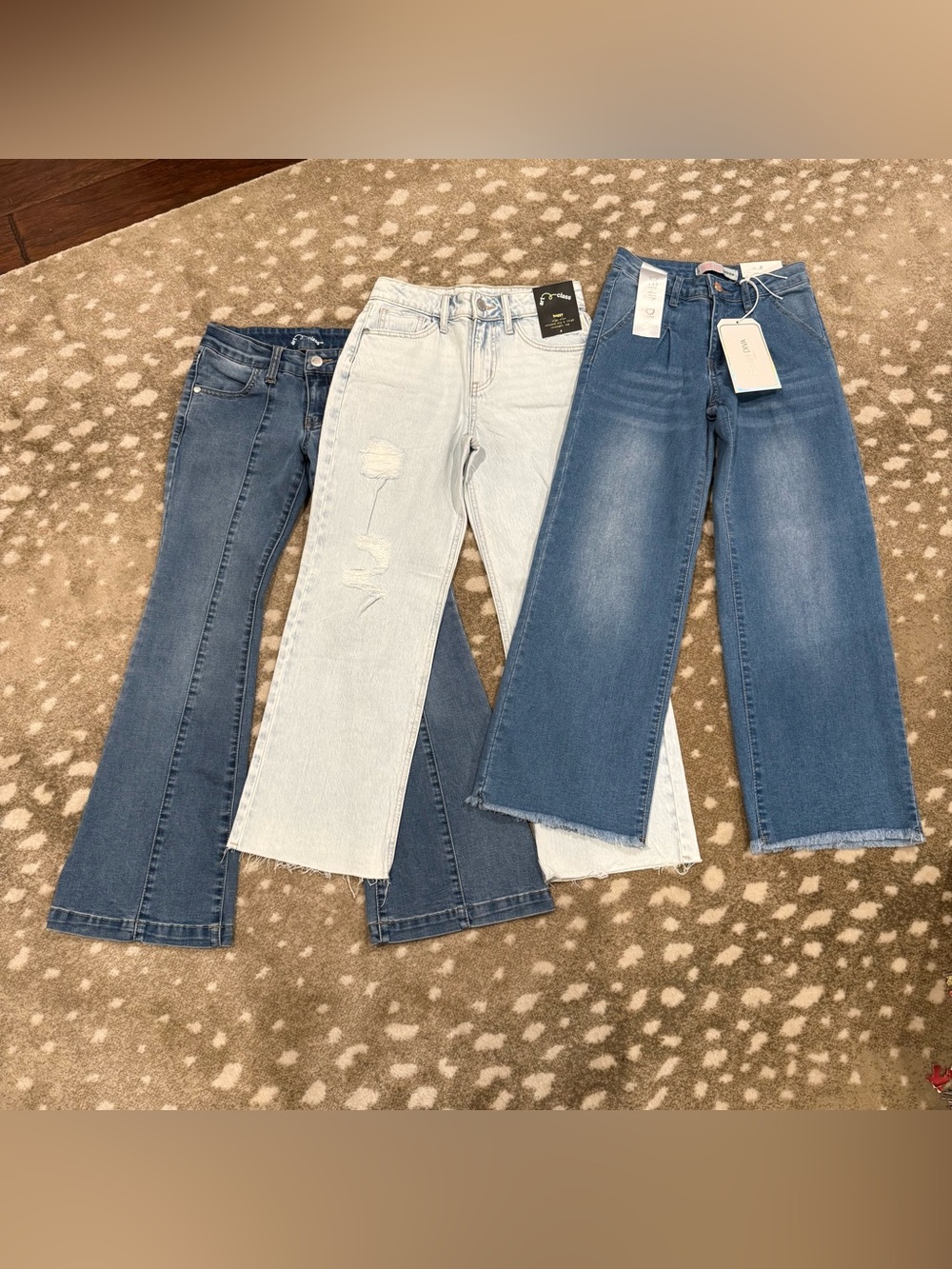 Girls Bundle (3) Denim Jeans — Dark Blue, Light Blue, Pale Blue. Size 8